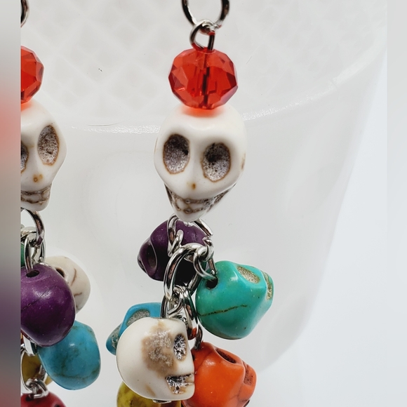 New natural stone day of the dead skull colorful earrings long - Picture 6 of 12